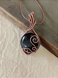 Colar com pedra natural Obsidiana Negra Prateada