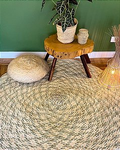 Tapete Mesclado Natural/Verde em Palha de Carnaúba | Redondo 160 cm