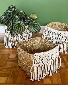 Cachepot Quadrado com Macrame