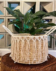 Cachepot com Alças Tomilho | Palha de Carnaúba com Macramê