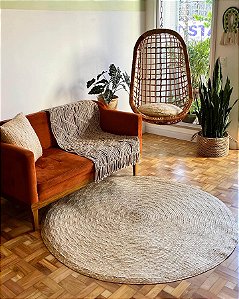 Tapete Mesclado Natural/Caramelo em Palha de Carnaúba | Redondo 160 cm
