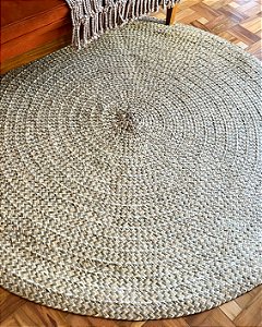 Tapete Boho Natural/Verde em Palha de Carnaúba | Redondo 160 cm