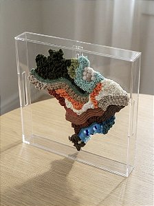 Painel Brasil Fiber Art em Moldura Caixa Acrílico | 35cm x 35cm