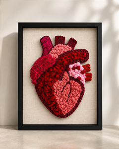 Painel Pulse Heart Fiber Art em Moldura Preta com Vidro | 32cm x 42cm