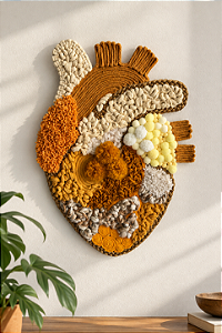Painel de Parede Decorativo Golden Heart | Fiber Art 30cm x 40cm