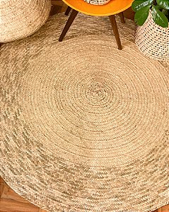 Tapete Borda Verde em Palha de Carnaúba | Redondo 120 cm