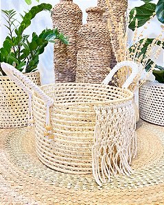 Cesto com Alças Cidreira | Palha de Carnaúba com Macrame