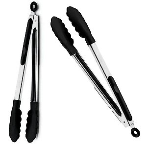 Duas Pinças Pegador em Silicone de 29,5 e 25,5 cm na Cor Preta UnyHome.