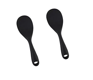 Kit 2 Colheres  De Silicone Utensilio Cozinha Multiuso Preto Livre de Bpa 22,5cm UnyHome.