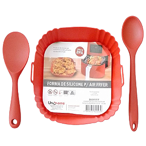 Kit 3 Peças Forro para Air Fryer Quadrada 21cm  Silicone Vermelho - UnyHome