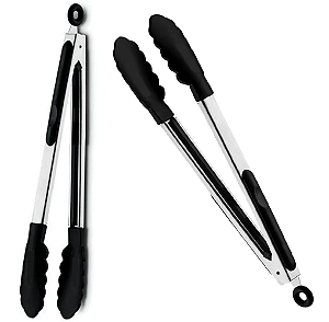 Jogo de 2 Peças Pinça Pegador Multiuso de Silicone Preto UNYHOME