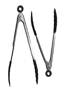 Jogo 2 Peça Pinça Pegador Multiuso 25,5cm de Silicone Preto UnyHome.