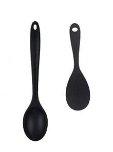 Conjunto de Colheres de Silicone Maciço - 22,5 cm e 27 cm - Cor Preta UnyHome.