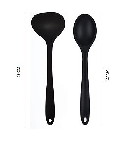 Conjunto de Concha 29,5 cm e Colher 27cm em Silicone Preto - UnyHome