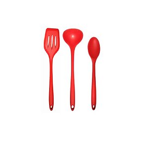Conjunto de Utensílios de Cozinha em Silicone Vermelho - 3 Peças - UnyHome