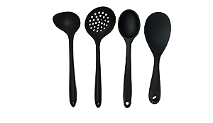 Conjunto de 4 Peças - Colher de Arroz, Escumadeira e Concha Preto - UnyHome