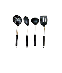 Kit 4 Utensílios de Cozinha Silicone com Cabo Inox - Luxo Preto UnyHome.