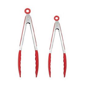 Jogo 2 Peça Pinça Pegador Multiuso de 29,5cm e 25,5cm Silicone Vermelho UNYHOME