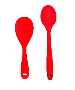 Jogo 2 Colher de Arroz de 22cm e 27cm em Silicone Vermelha UnyHome.