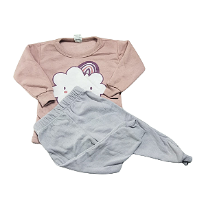 CONJUNTO BLUSA E CALÇA MOLETOM COM GOLA E PUNHO RIBANA ESTAMPADO - TAMANHO 1,2 E 3 ANOS