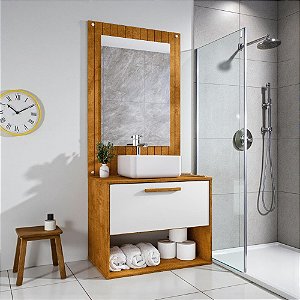 Conjunto Gabinete Cuba Espelho Banheiro Naturalle Branco
