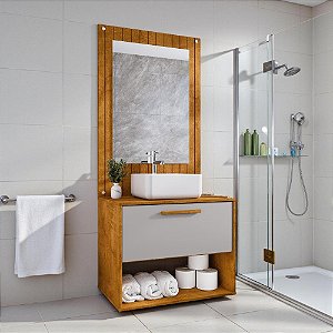 Conjunto Gabinete Cuba Espelho Banheiro Naturalle Off White