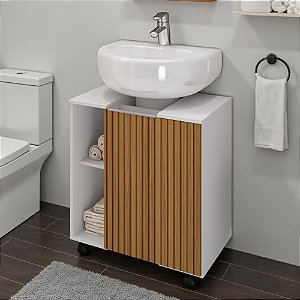 Gabinete Banheiro 1 Porta Com Rodinhas Branco Ripado