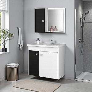 Gabinete Para Banheiro Espelheira Branco Preto