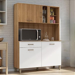 Armário De Cozinha Nicho 4 Portas 1 Gaveta Branco Ripado