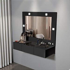 Penteadeira Suspensa Camarim Luz Led Espelho Preto Acetinado