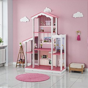 Casa De Bonecas Infantil Completa Branco Rosa