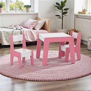 Mesa Infantil Com 2 Cadeiras Branco Rosa