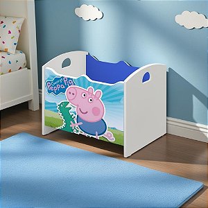 Baú Organizador De Brinquedos George Azul Branco Acetinado
