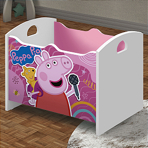 Baú Organizador De Brinquedos Peppa Rosa Branco Acetinado