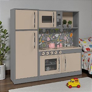 Cozinha Infantil Completa Fogão Geladeira Cinza Connect