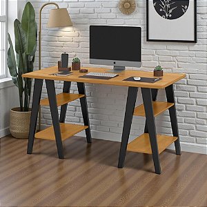 Mesa Escrivaninha Home Office Prateleiras Preto