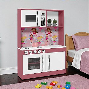 Cozinha Infantil Fogão Branco Rosa