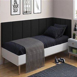 Cabeceira Em L Estofada Solteiro Design Moderno Sued Preto