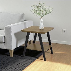 Mesa Apoio Retrô Madeira 2 Prateleiras Freijó Preto