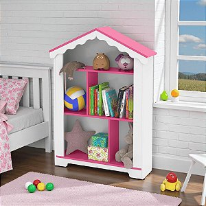 Estante Infantil Casinha Organizadora Branco Rosa