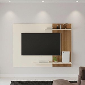 Painel Para Sala Tv Com Detalhe Ripado Off White