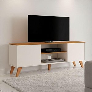 Rack Retro Para Tv Sala Estar 2 Portas Off White Cedro