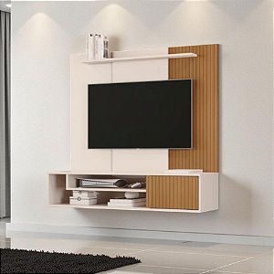 Home Theater Suspenso Com Detalhe Ripado Sala Off White