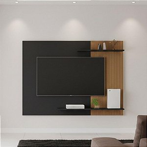 Painel Para Sala Tv Com Detalhe Ripado Preto