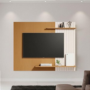 Painel Para Sala Tv Com Detalhe Nature Off White