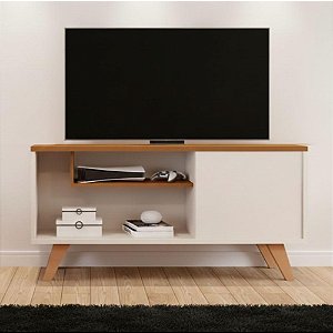 Rack Bancada Retrô Com Nicho 1 Porta Off White Nature