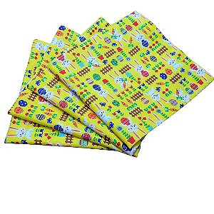 Kit 4 Guardanapos De Tecido Algodão Coelho Da Páscoa Alegria Amarelo 39cmx39cm - UN / 4