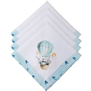 Kit 4 Guardanapo De Tecido Oxford Balão Coelho Da Páscoa Azul 40cmx40cm - UN / 4