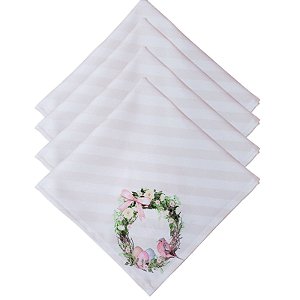 Kit 4 Guardanapos Páscoa Floral Vintage Pássaros Da Charlô 40cmx40cm - UN / 4