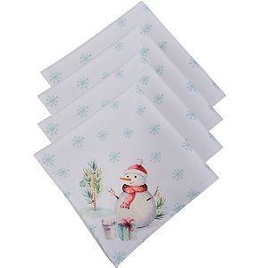 Kit 4 Guardanapos De Tecido Boneco De Neve Branco 40cmx40cm - UN / 4